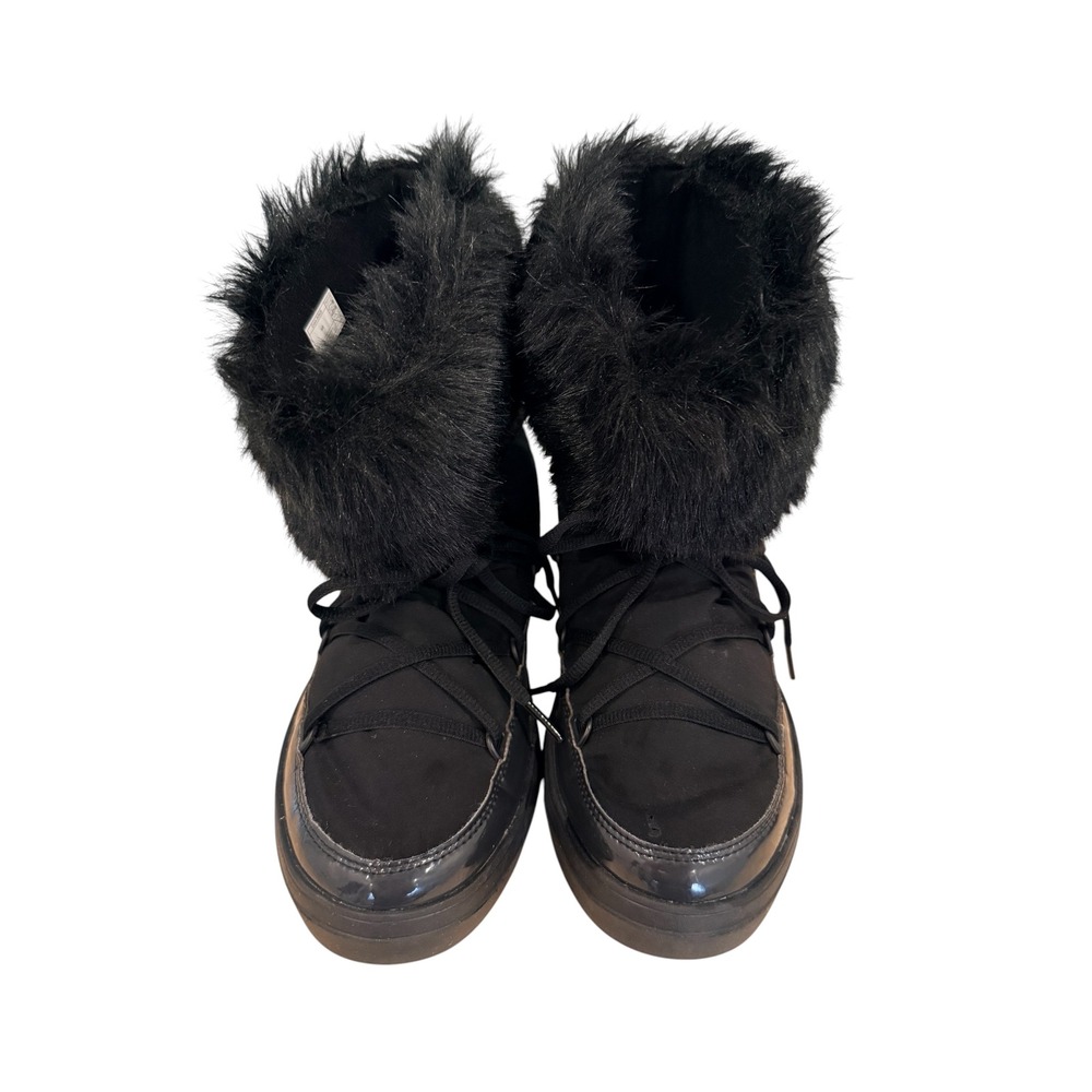 Crocs AllCast Luxe Black Faux Fur Trim Snow Boots Women 8 Duck Boots Lace Up - Picture 5 of 10